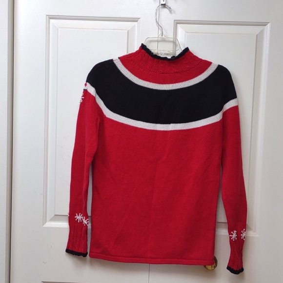 Dressbarn LS Red Cable Knit Mockneck Snowmen Snowflakes Embellished Sweater - Picture 12 of 16